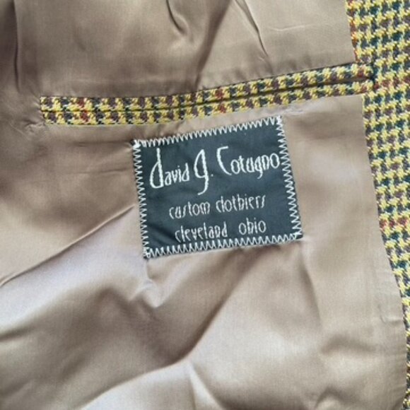 David G. Cotugno Mens 2 Button Silk Wool Blazer Jacket Beige Yellow Houndstooth - Picture 14 of 14